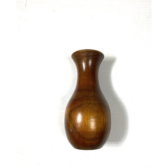 Vintage Wooden Vase Fluted Large Brown Grain MCM Retro Decor Primitive Modern - Picture 2 of 8